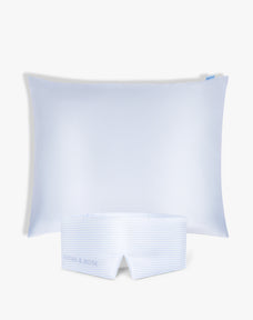 Blue and White stripes Silk Sleeping Eye Mask and Blue and White stripes Silk Pillowcase