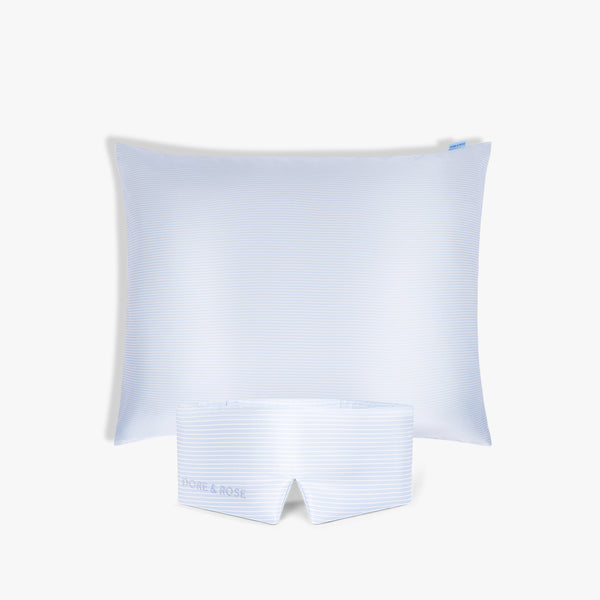 Blue and White stripes Silk Sleeping Eye Mask and Blue and White stripes Silk Pillowcase
