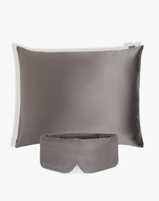 Gray Silk Sleeping Eye Mask and Gray Silk Pillowcase