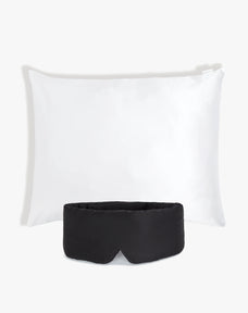 Black Silk Sleeping Eye Mask and White Silk Pillowcase