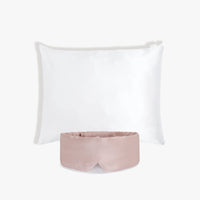Pink Silk Sleeping Eye Mask and White Silk Pillowcase