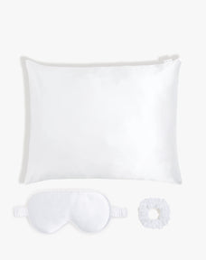Skin Recovering™ Sleep Bundle with Pillowcase. Eye Mask and Scrunchie from Dore and Rose in the color White