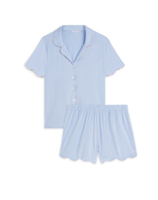 Short Tencel Scallop PJ Set - Light Blue