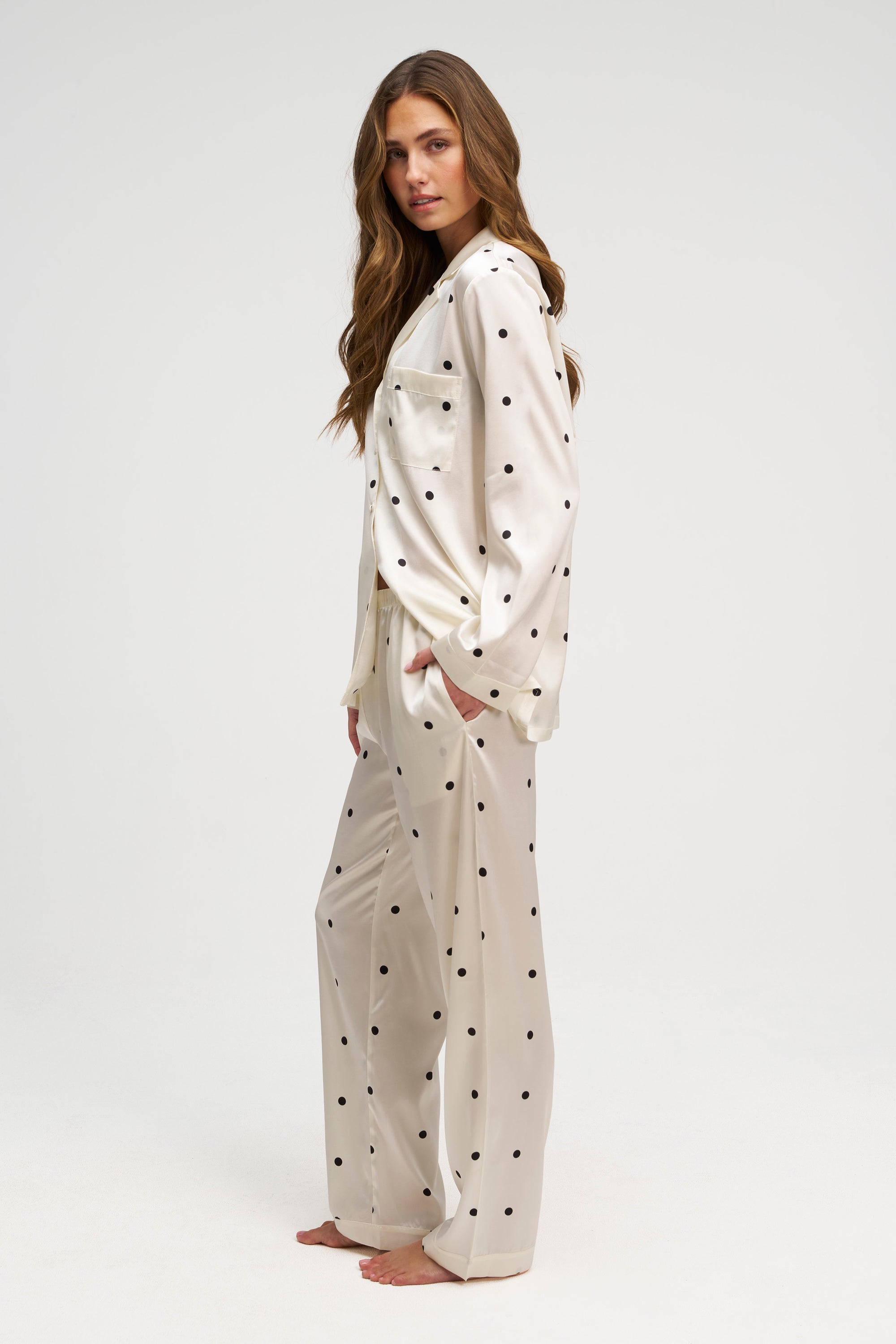 Long Premium Silk PJ Set - Polkadot