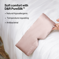 Dore and Rose Luxury Soft Silk Sleeping Eye Mask in the color dark pink with its benefits listed beside it