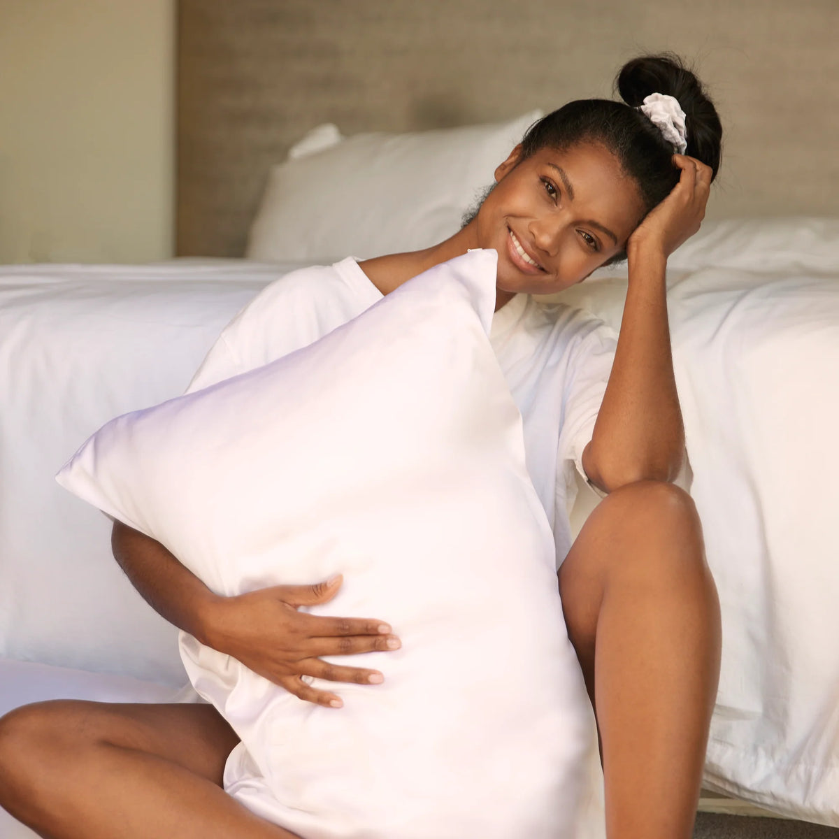 Silk pillowcase keeping skincare on the skin