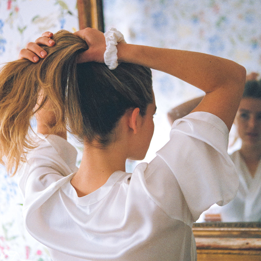 silk scrunchies in hair