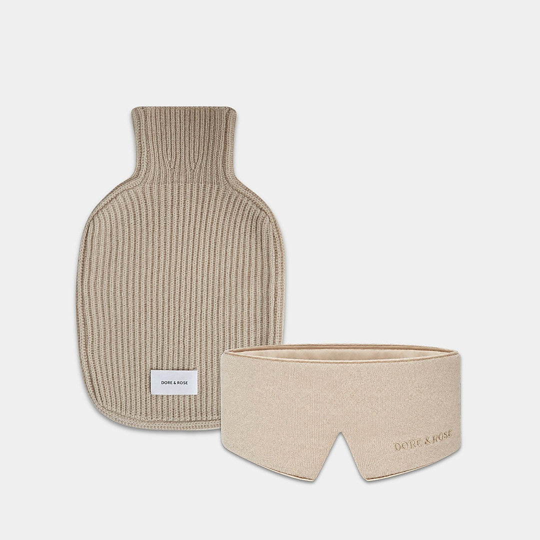 Cashmere Bundle in Beige: Deep Sleep Mask and Hot Water Bottle