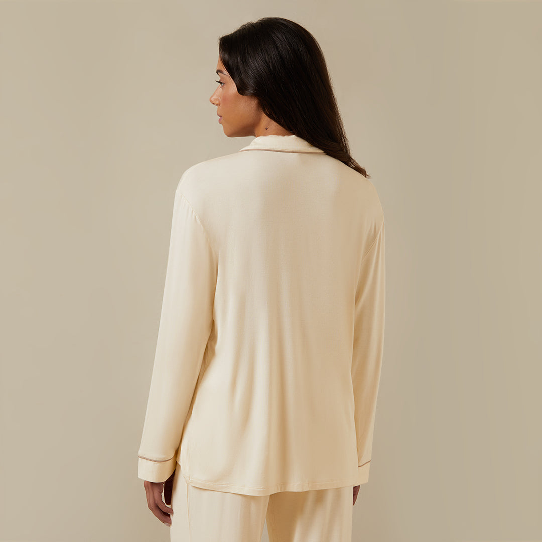 Modal-Pyjama Oberteil Lang - Beige