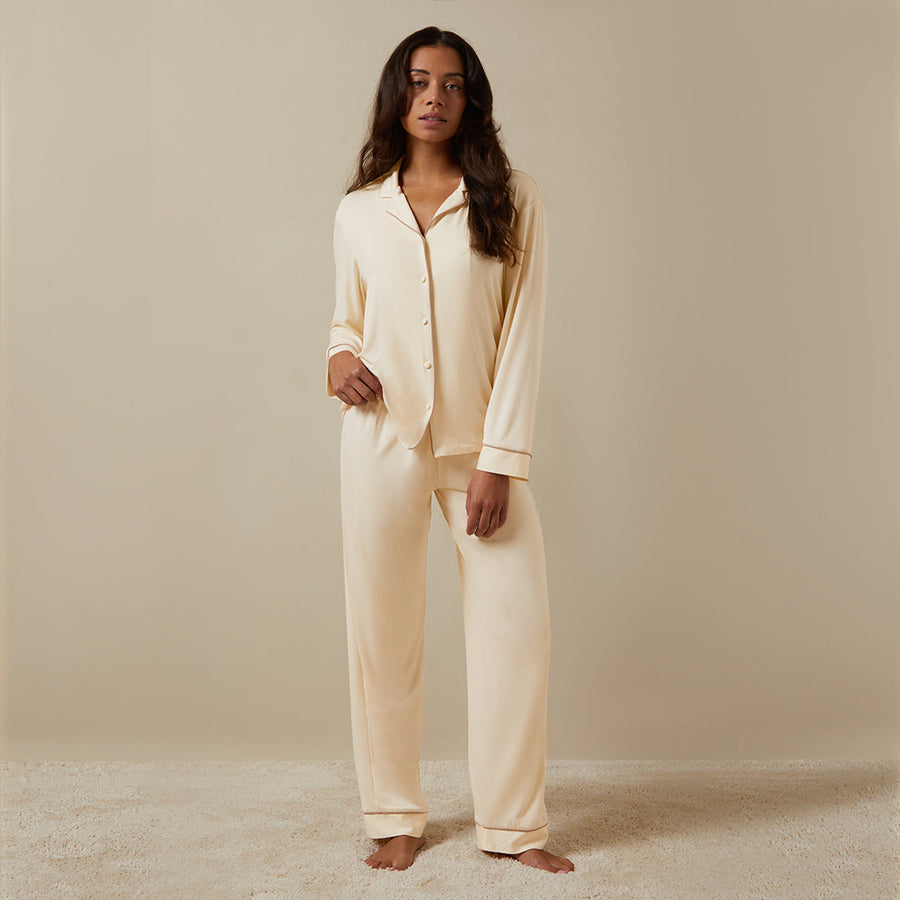 Modal-Pyjama Oberteil Lang - Beige