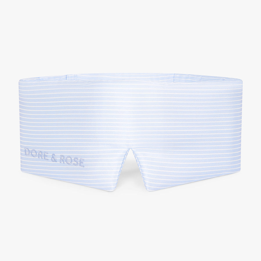 Dore and Rose Luxury Soft Silk Sleeping Eye Mask in the color Blue and White stripes