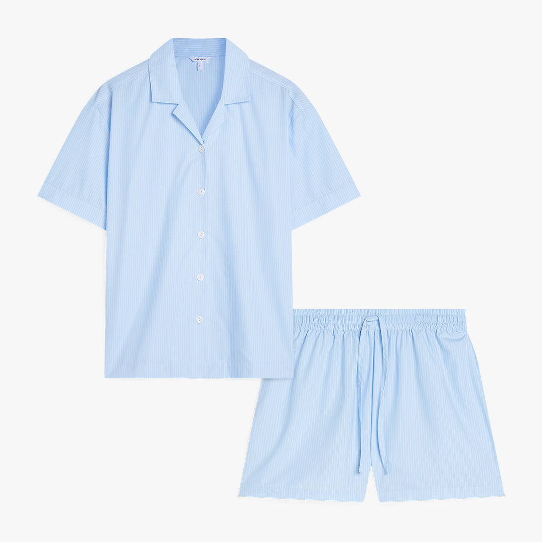 Short Sleeve Striped Pajama Set from Dore and Rose in Blue and White stripes