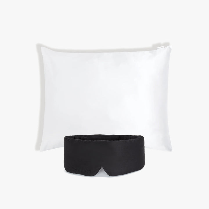 Black Silk Sleeping Eye Mask and White Silk Pillowcase