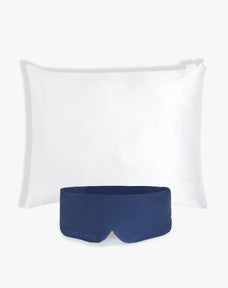 Blue Silk Sleeping Eye Mask and White Silk Pillowcase