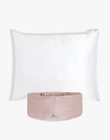 Pink Silk Sleeping Eye Mask and White Silk Pillowcase