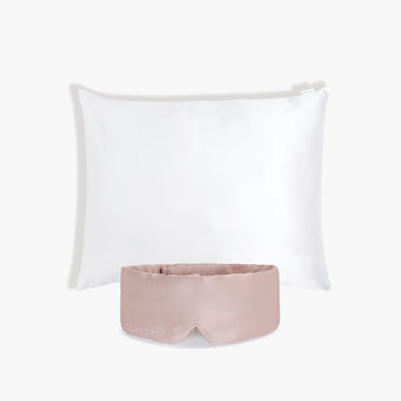 Pink Silk Sleeping Eye Mask and White Silk Pillowcase