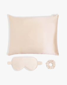 Skin Recovering™ Sleep Bundle with Pillowcase. Eye Mask and Scrunchie from Dore and Rose in the color Champagne Beige