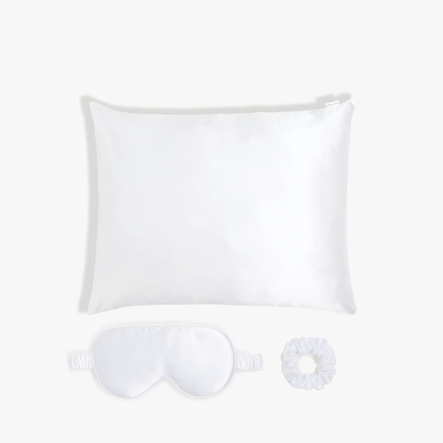 Skin Recovering™ Sleep Bundle with Pillowcase. Eye Mask and Scrunchie from Dore and Rose in the color White