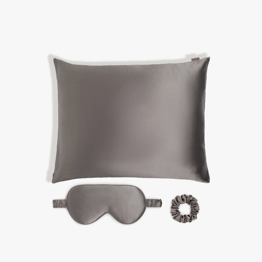 Skin Recovering™ Sleep Bundle with Pillowcase. Eye Mask and Scrunchie from Dore and Rose in the color Gray