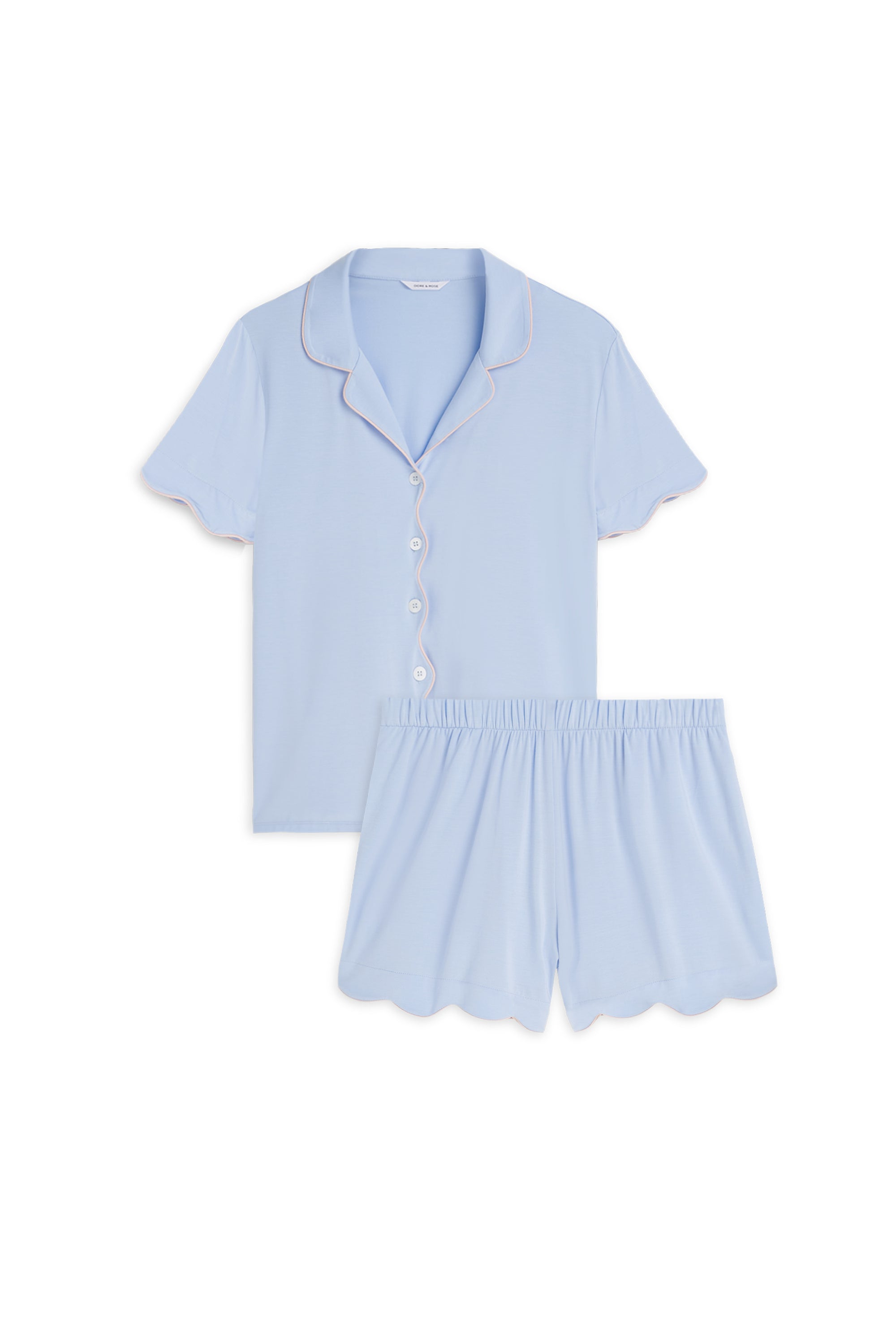 Short Tencel Scallop PJ Set - Light Blue