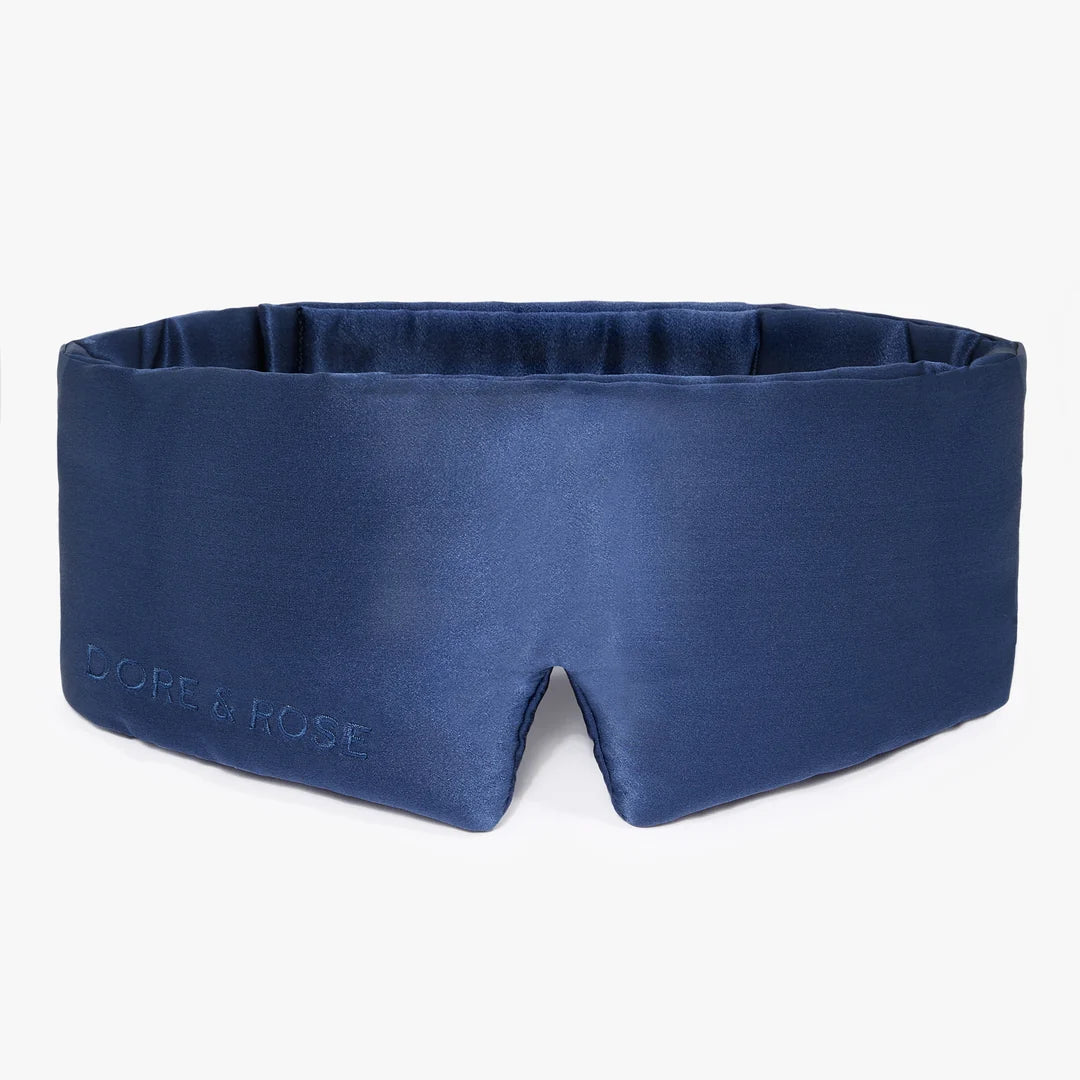 Dore and Rose Luxury Soft Silk Sleeping Eye Mask in the color navy blue