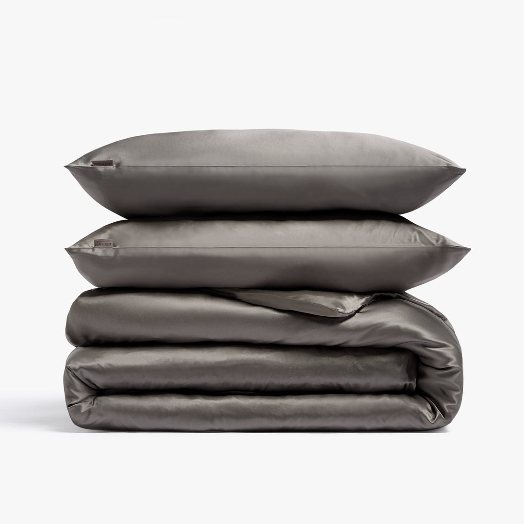 Premium Silk Duvet Cover & Pillowcases - Grey
