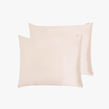 2 Beige Silk Pillowcases on top of each other